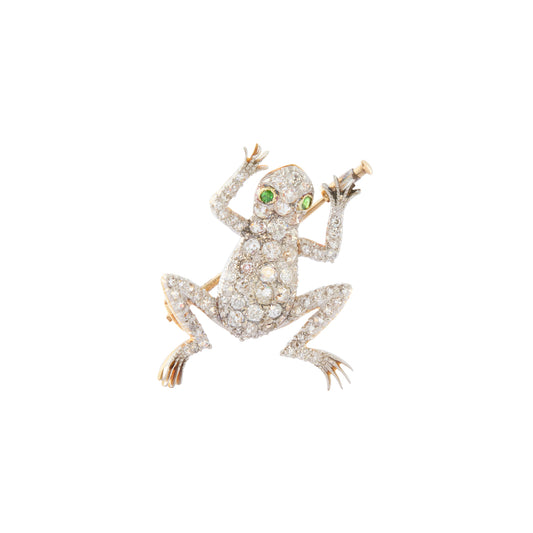 Diamond Frog Brooch with Demantoid Eyes in 18K and Platinum – Circa 1905 - Main Img