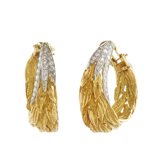 Feather Hoop Earrings with Diamond Sections - Main Img