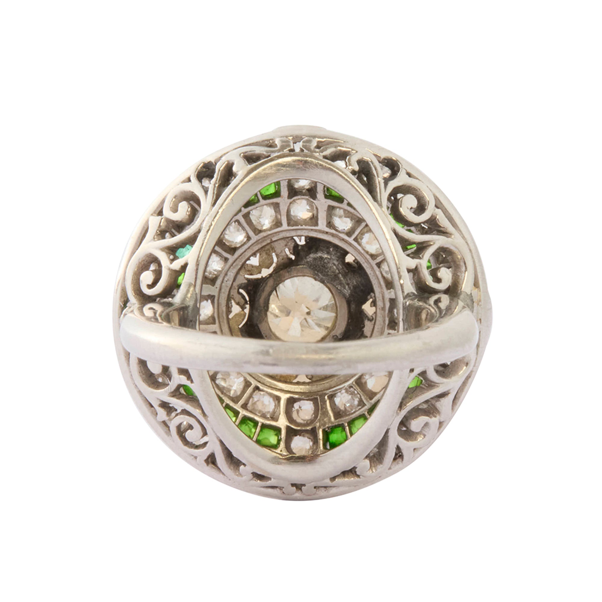 Edwardian Diamond, Garnet, and Demantoid Ring in Platinum