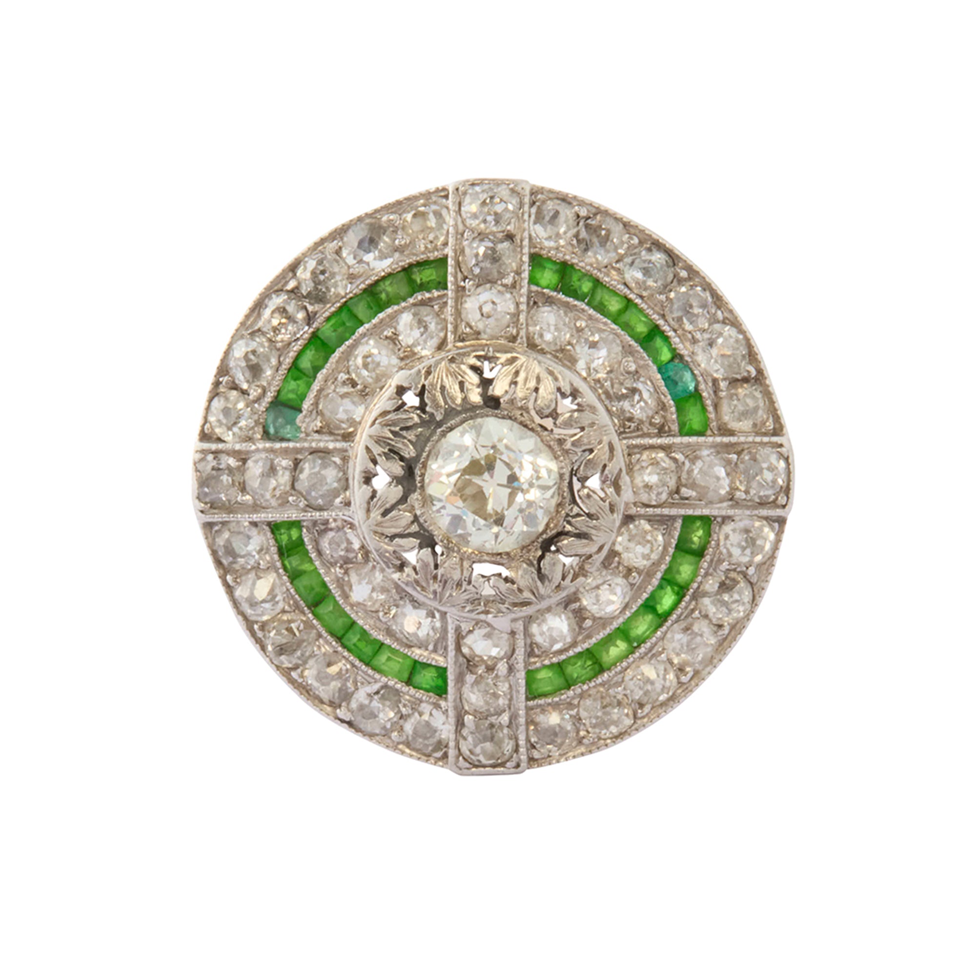 Edwardian Diamond, Garnet, and Demantoid Ring in Platinum