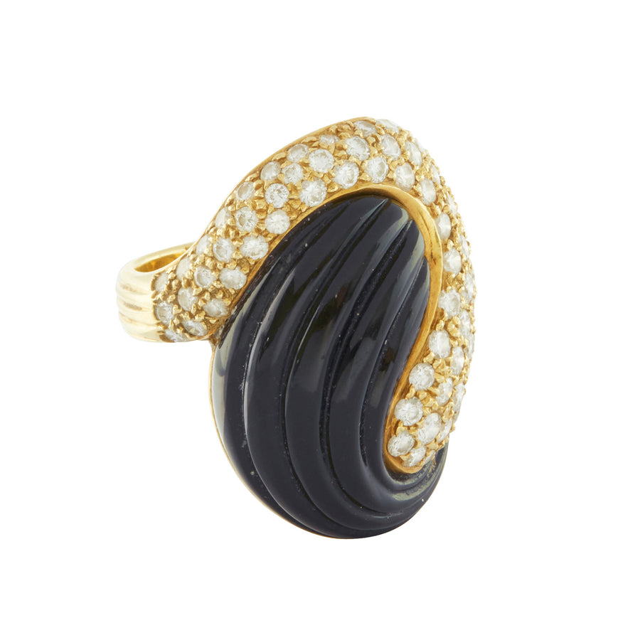 Antique & Vintage Jewelry Diamond and Onyx Swirl Ring - Rings - Broken English Jewelry side view