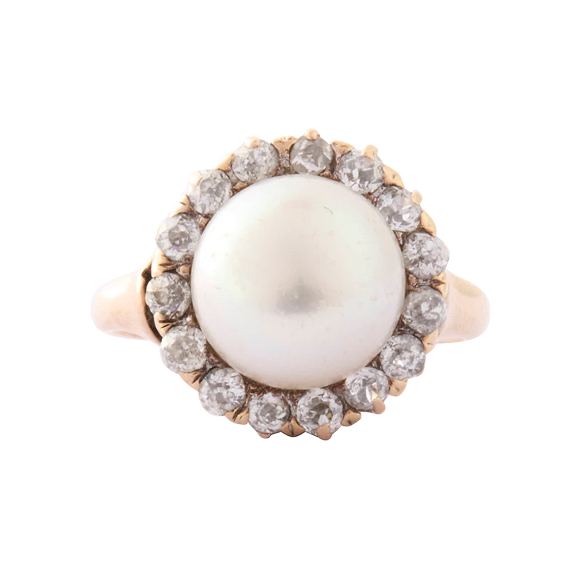 Diamond and Pearl Cluster Ring in 14K Yellow Gold