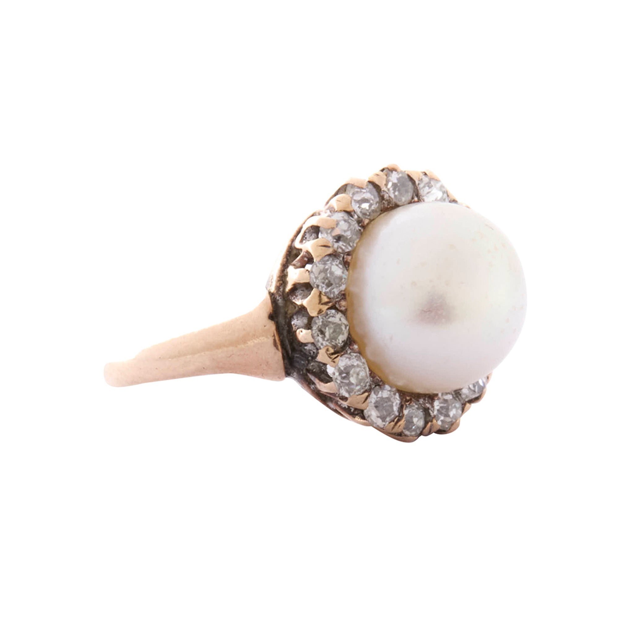 Diamond and Pearl Cluster Ring in 14K Yellow Gold