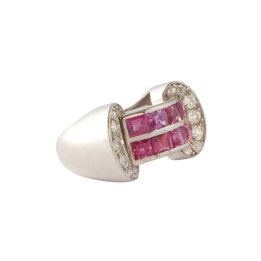 Antique & Vintage Jewelry Ruby and Diamond Retro Ring - Rings - Broken English Jewelry side view