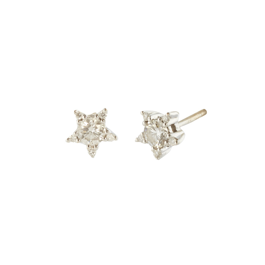 Antique & Vintage Jewelry Diamond Star Stud Earrings, front and angled view