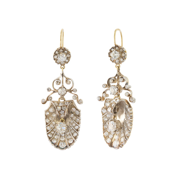 Victorian Silvertop Shell Earrings with Diamonds