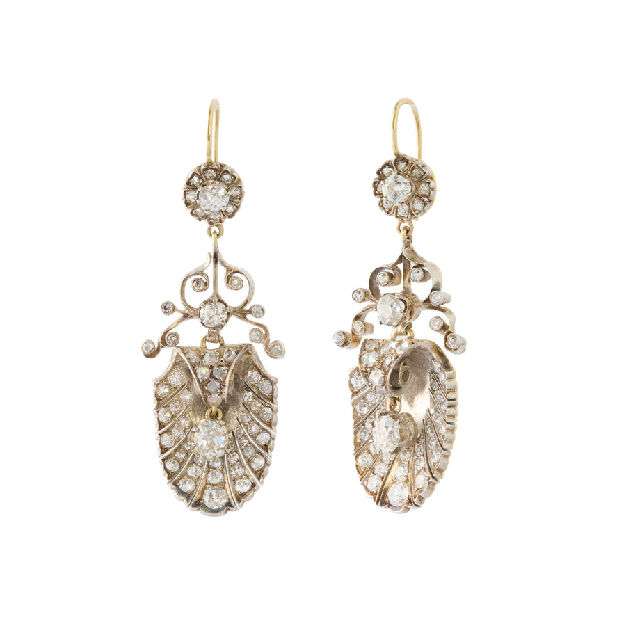 Victorian Silvertop Shell Earrings with Diamonds
