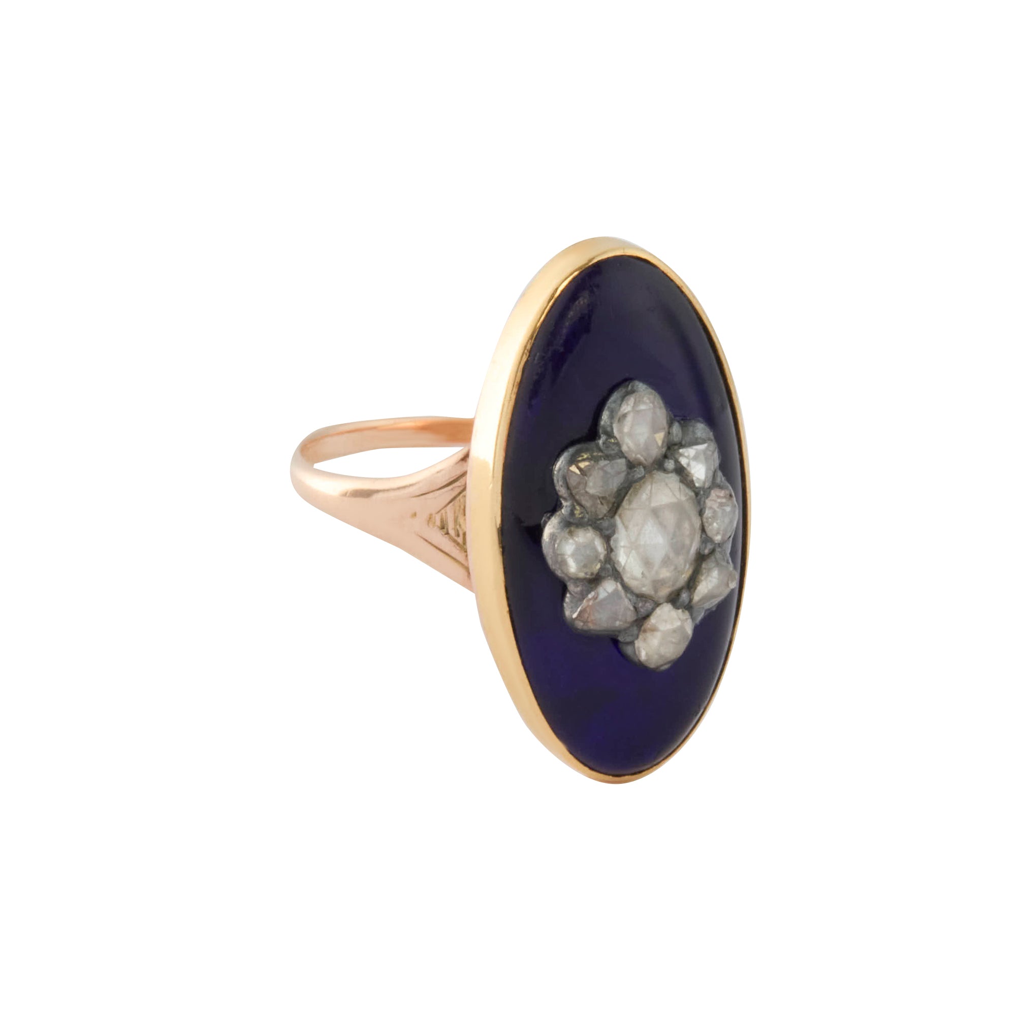 Antique & Vintage - Rosecut Diamond Victorian Blue Glass Ring