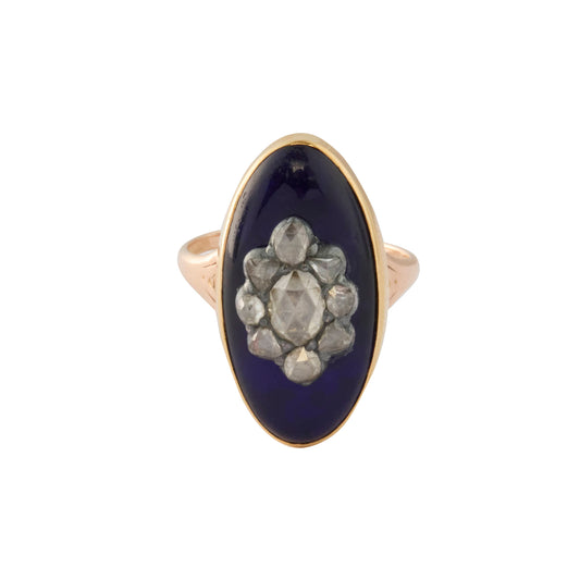 Rosecut Diamond Victorian Blue Glass Ring - Main Img