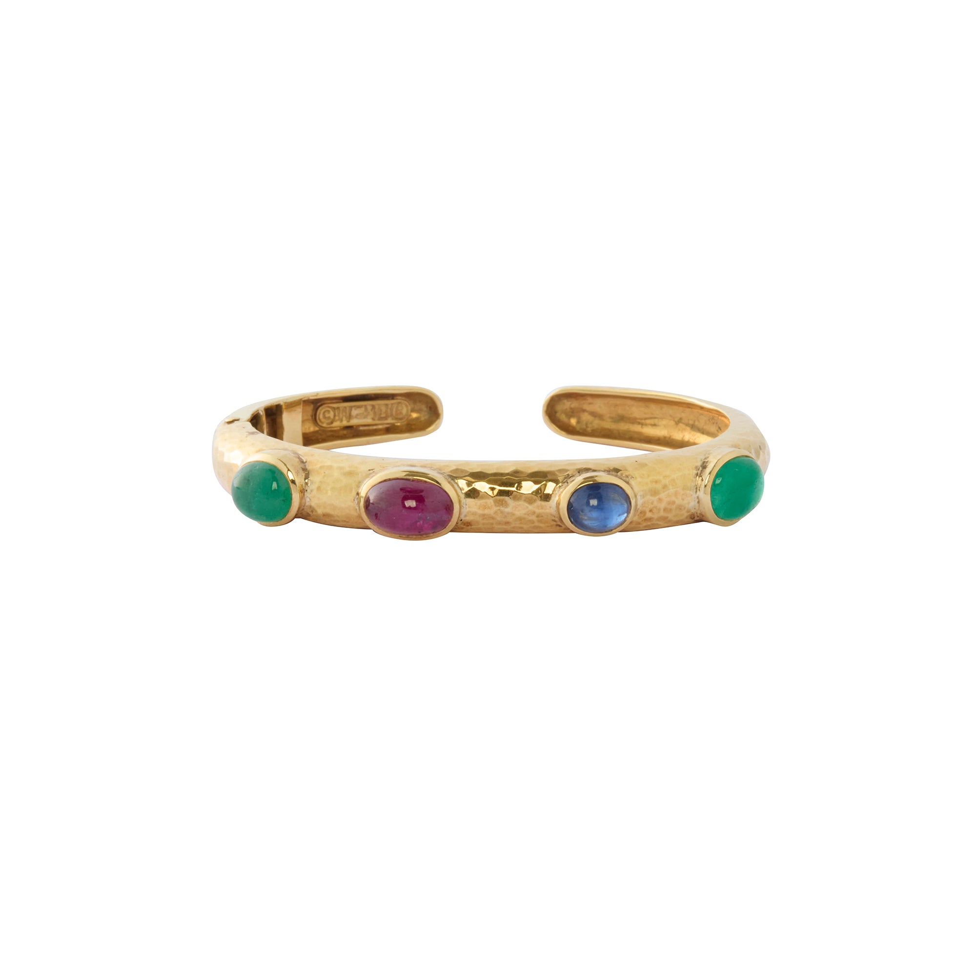 David Webb Ruby, Sapphire, and Emerald Cuff in 18K Yellow Gold