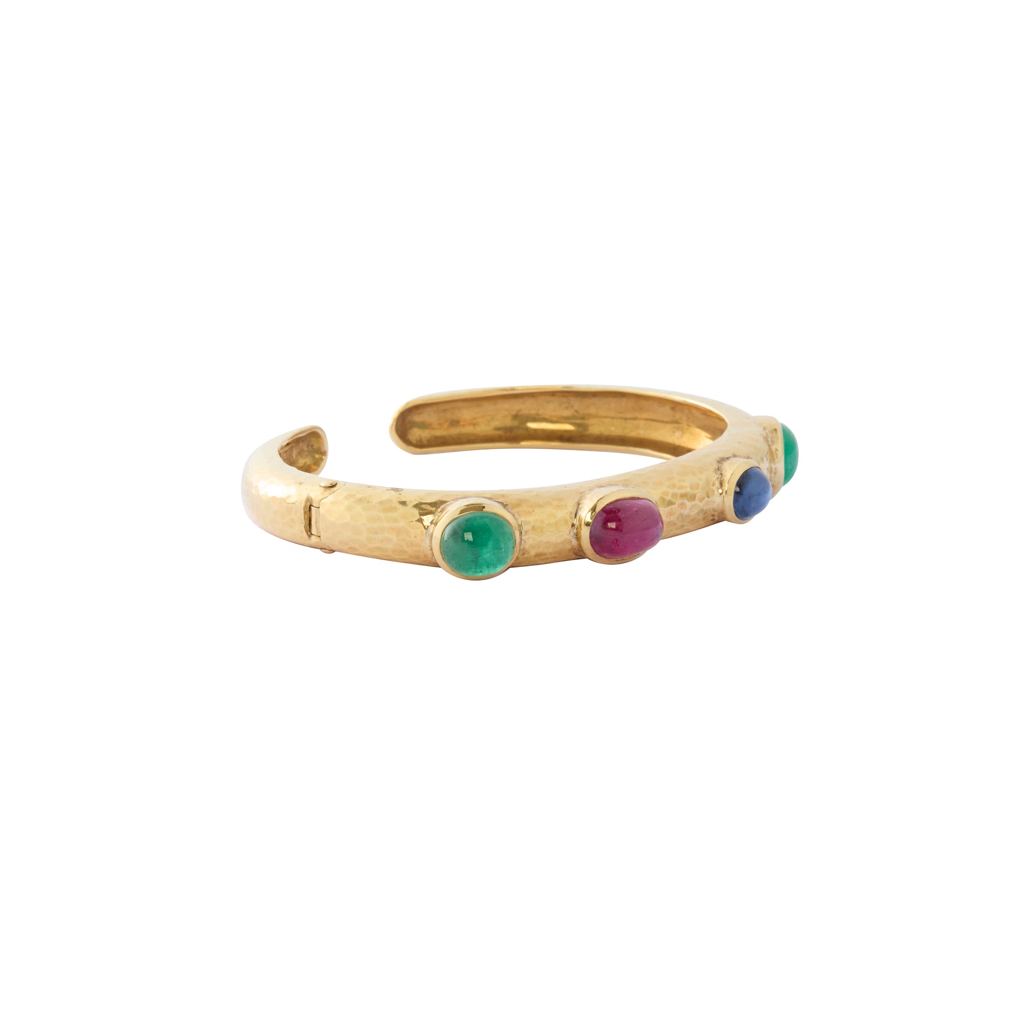 David Webb Ruby, Sapphire, and Emerald Cuff in 18K Yellow Gold