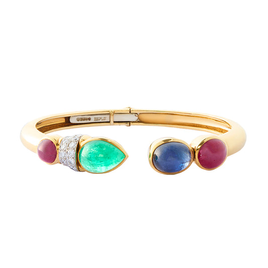 David Webb Bangle - Ruby, Sapphire, Emerald and Diamond - Main Img