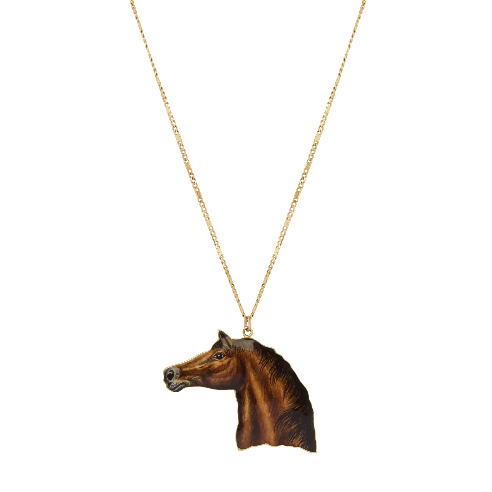Antique & Vintage - Enamel Horse Chain Pendant Necklace