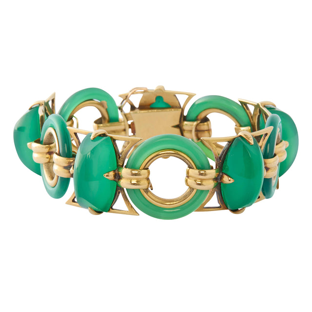 French Chrysoprase Bracelet in 18K Yellow Gold – Circa 1930s