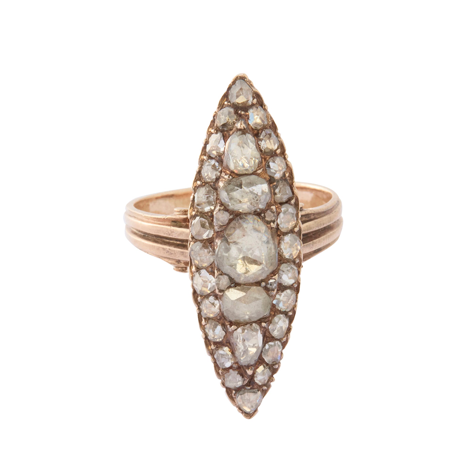 Rose-Cut Diamond Georgian Navette Ring in 15K Rose Gold