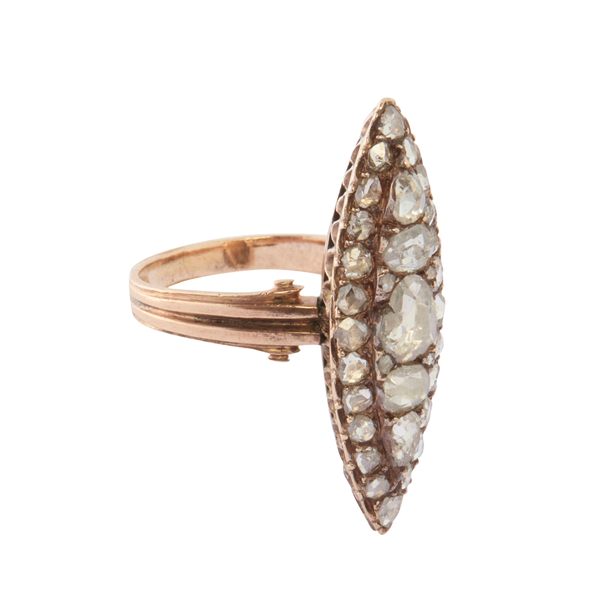 Rose-Cut Diamond Georgian Navette Ring in 15K Rose Gold