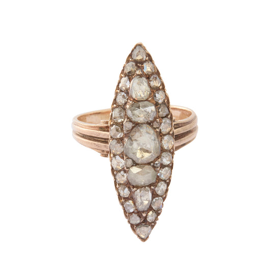 Rose-Cut Diamond Georgian Navette Ring in 15K Rose Gold - Main Img