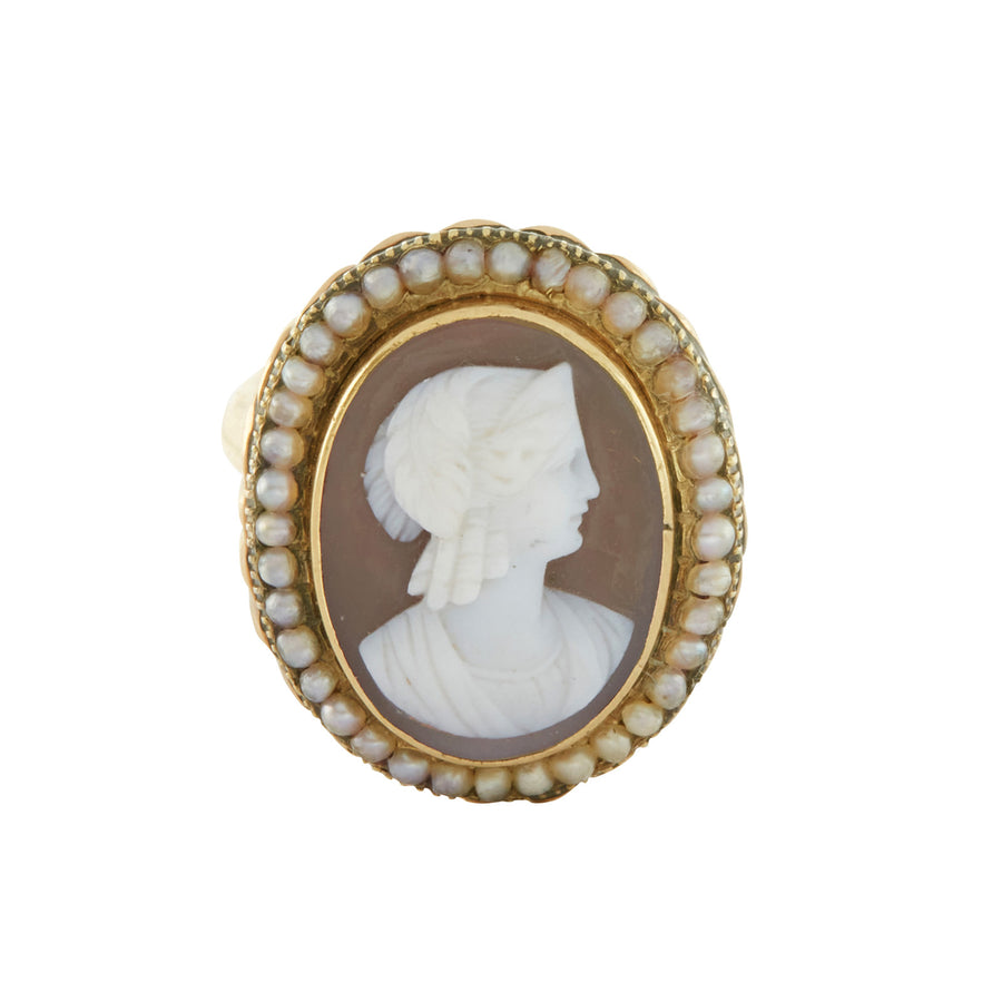 Antique & Vintage Jewelry Pearl and Cameo Ring - Rings - Broken English Jewelry front view