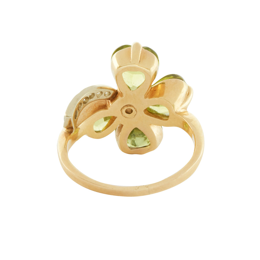 Antique & Vintage Jewelry Peridot and Diamond Clover Ring - Rings - Broken English Jewelry back view