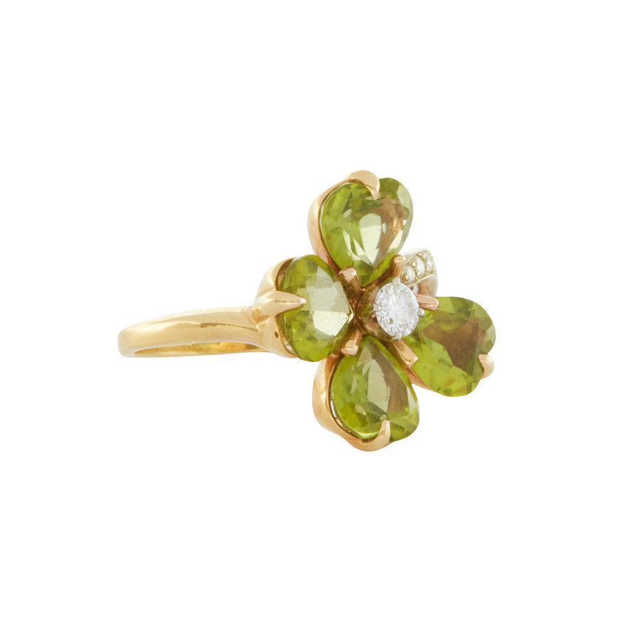 Antique & Vintage Jewelry Peridot and Diamond Clover Ring - Rings - Broken English Jewelry side view