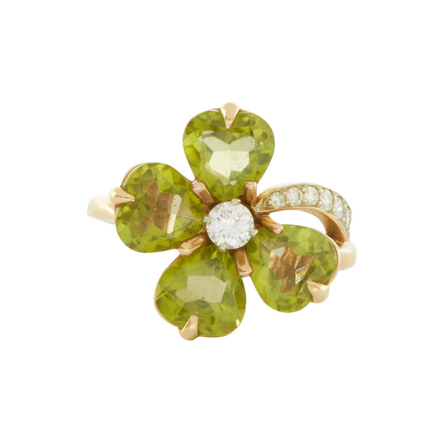 Antique & Vintage Jewelry Peridot and Diamond Clover Ring - Rings - Broken English Jewelry front view