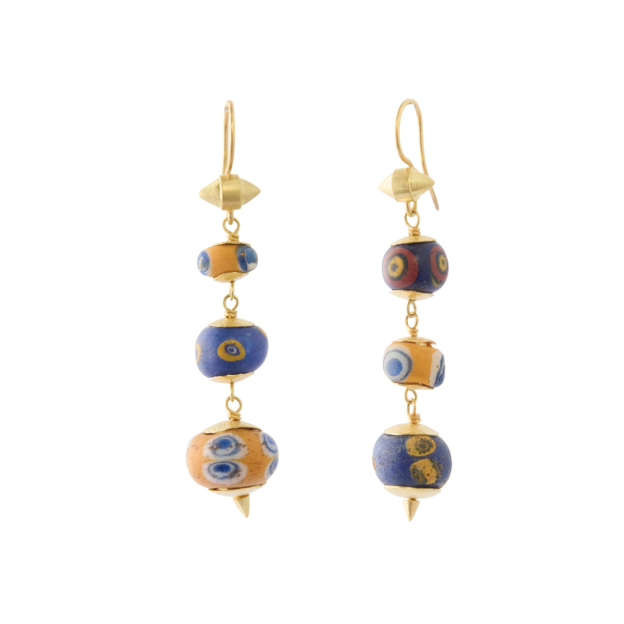 Ancient Roman Glass Triple Drop Beaded Earrings