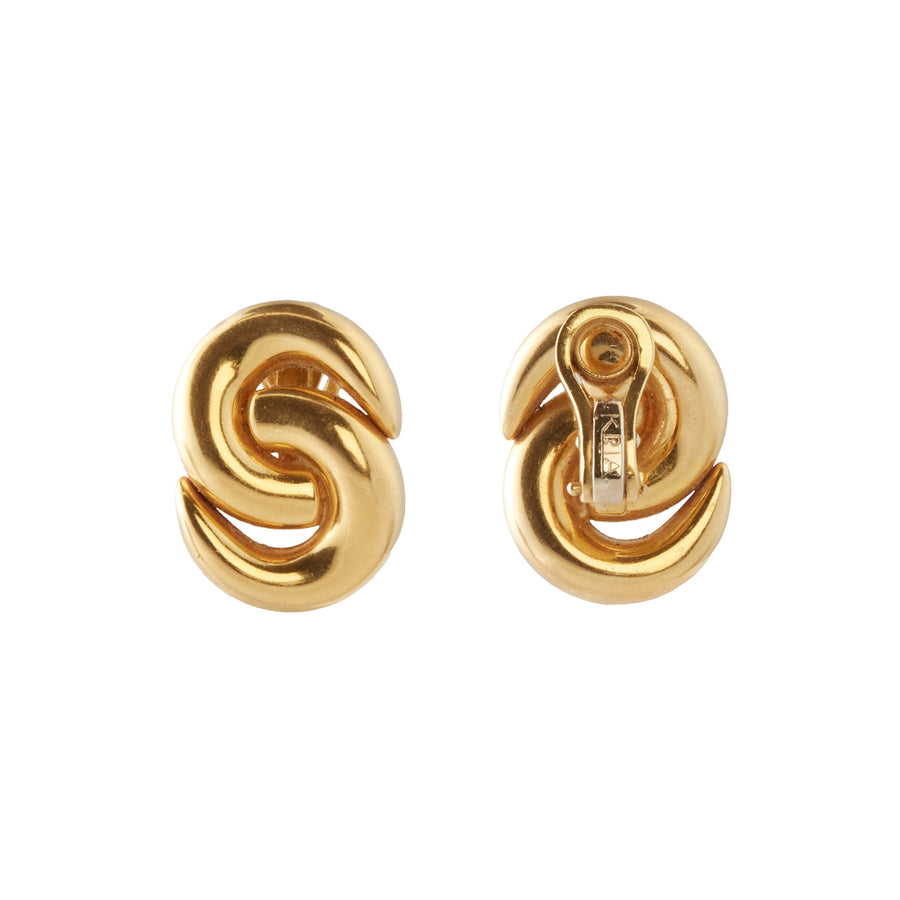Antique & Vintage Jewelry Gold Swirl Earrings - Earrings - Broken English Jewelry front and back view