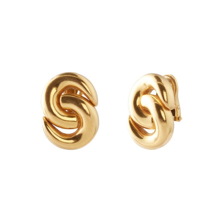 Antique & Vintage Jewelry Gold Swirl Earrings - Earrings - Broken English Jewelry front and angled view