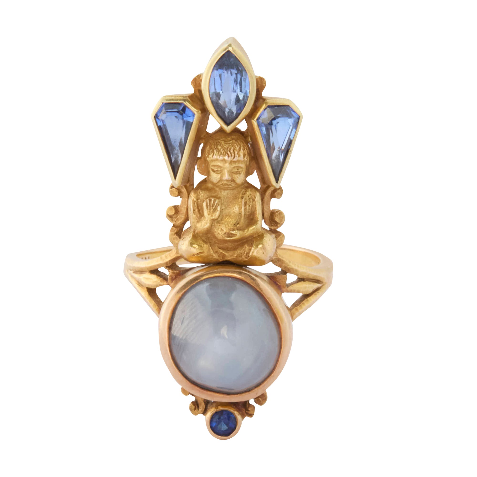 Buddha Ring with Star Sapphire Cabochon
