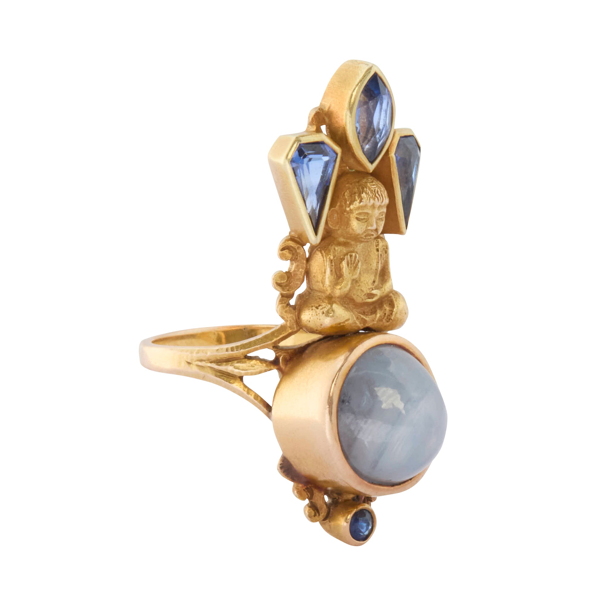 Buddha Ring with Star Sapphire Cabochon