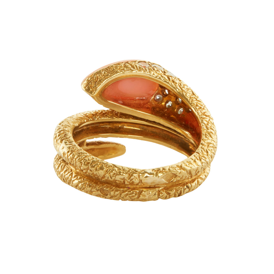 Antique & Vintage Jewelry Coral and Diamond Van Cleef & Arpels Ring - Rings - Broken English Jewelry back view