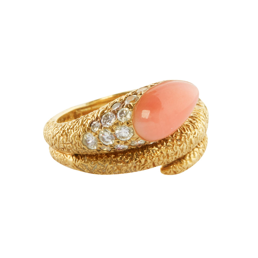 Antique & Vintage Jewelry Coral and Diamond Van Cleef & Arpels Ring - Rings - Broken English Jewelry side view