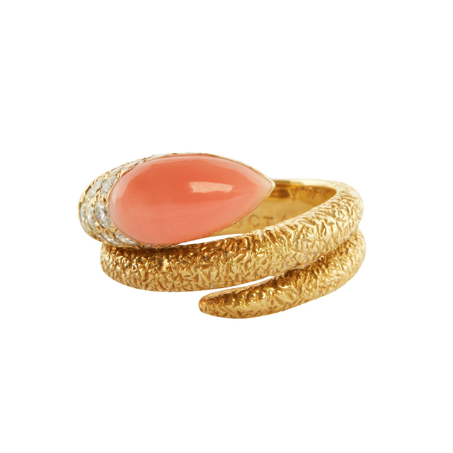 Antique & Vintage Jewelry Coral and Diamond Van Cleef & Arpels Ring - Rings - Broken English Jewelry front view