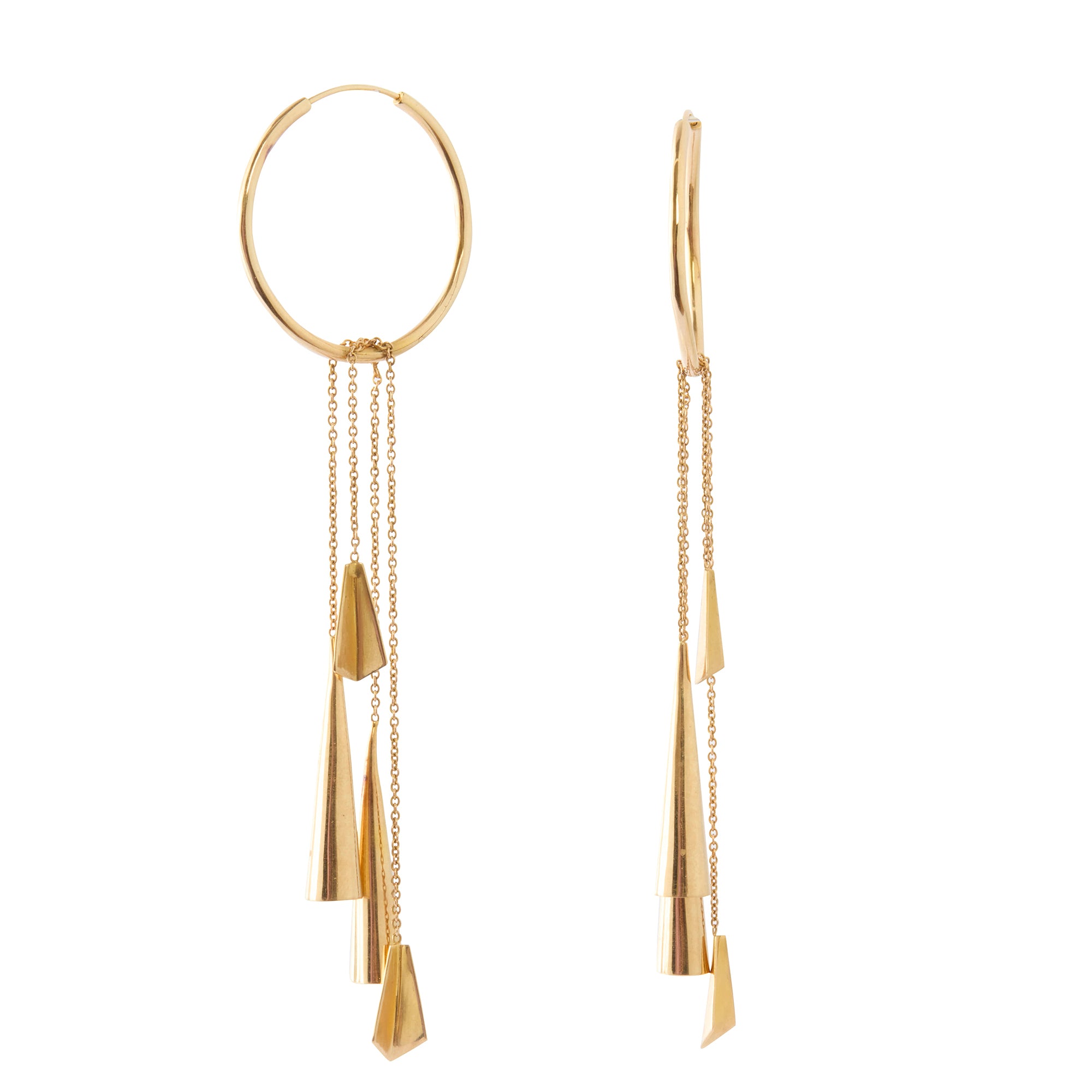Wind Chime Drop Hoop Earrings in 18K Yellow Gold