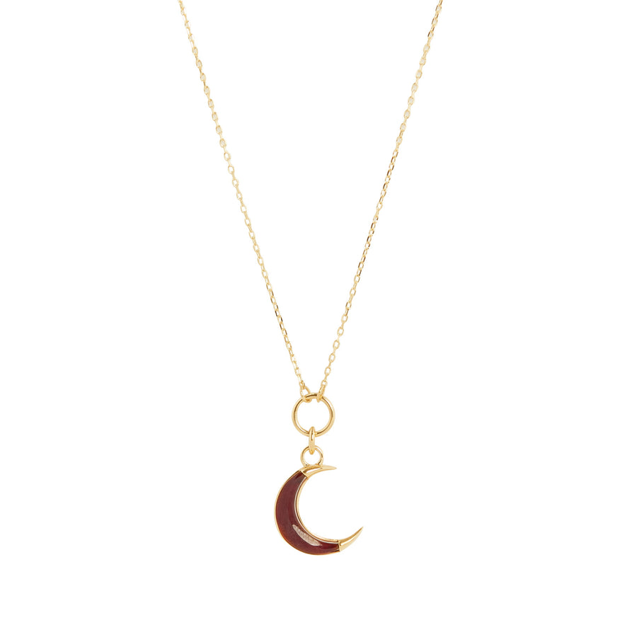 Foundrae Karma Crescent Fine Layer Necklace - Garnet - Necklaces - Broken English Jewelry front view