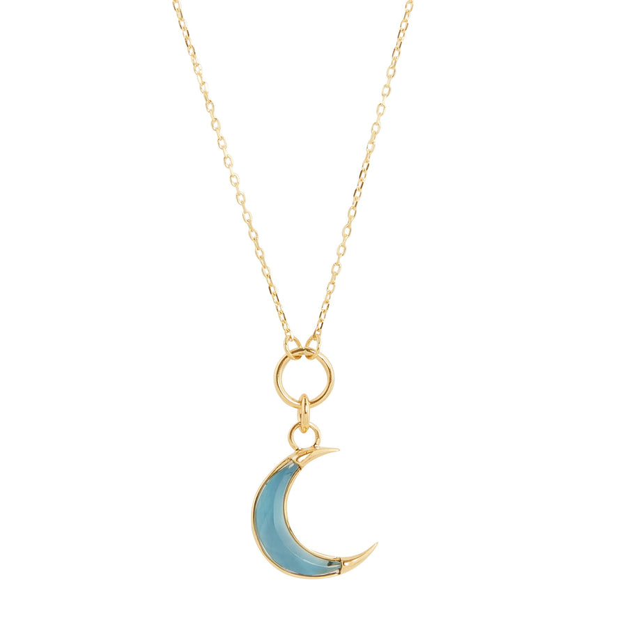 Foundrae Karma Crescent Fine Layer Necklace - Blue Topaz - Necklaces - Broken English Jewelry detail view