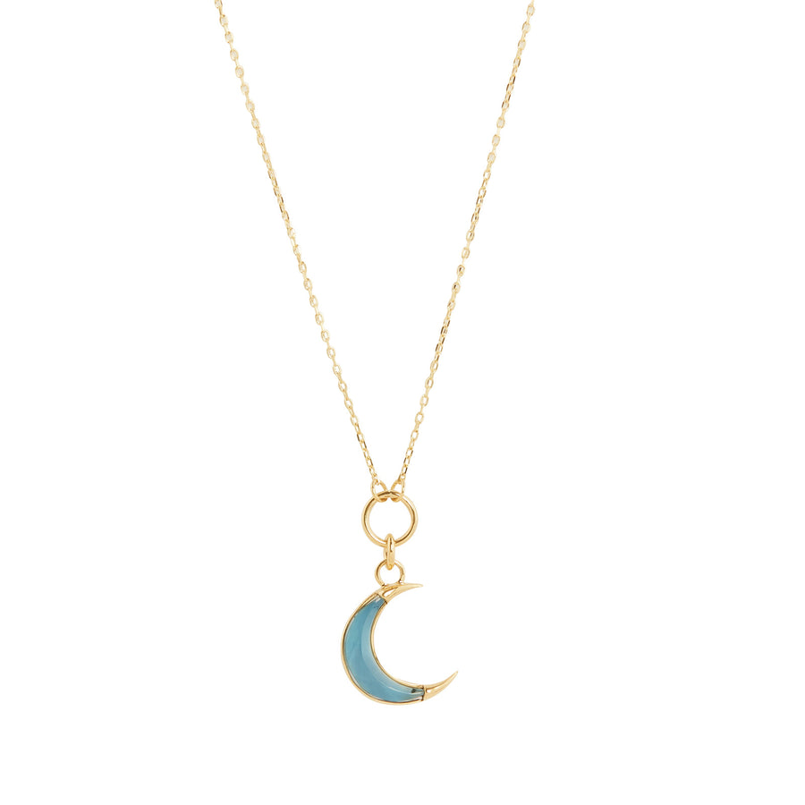 Foundrae Karma Crescent Fine Layer Necklace - Blue Topaz - Necklaces - Broken English Jewelry front view
