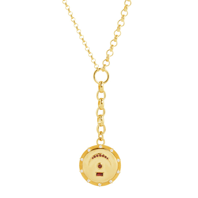 Foundrae Medium Garnet Pause Mixed Belcher Extension Chain Necklace - Necklaces - Broken English Jewelry front view
