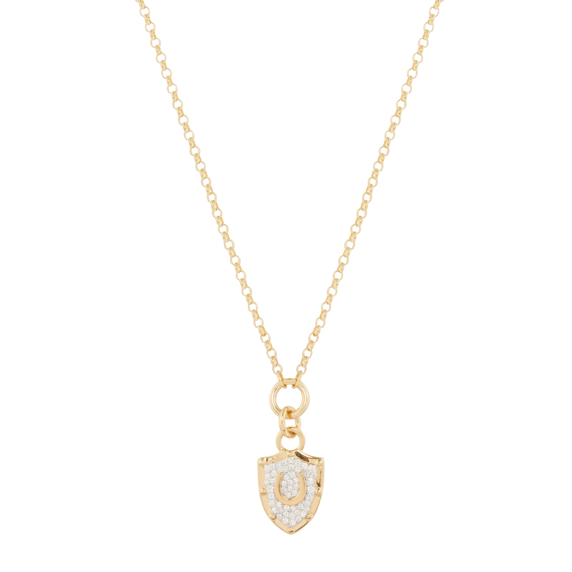 Foundrae - Pave Diamond Horseshoe Crest Fine Belcher Necklace