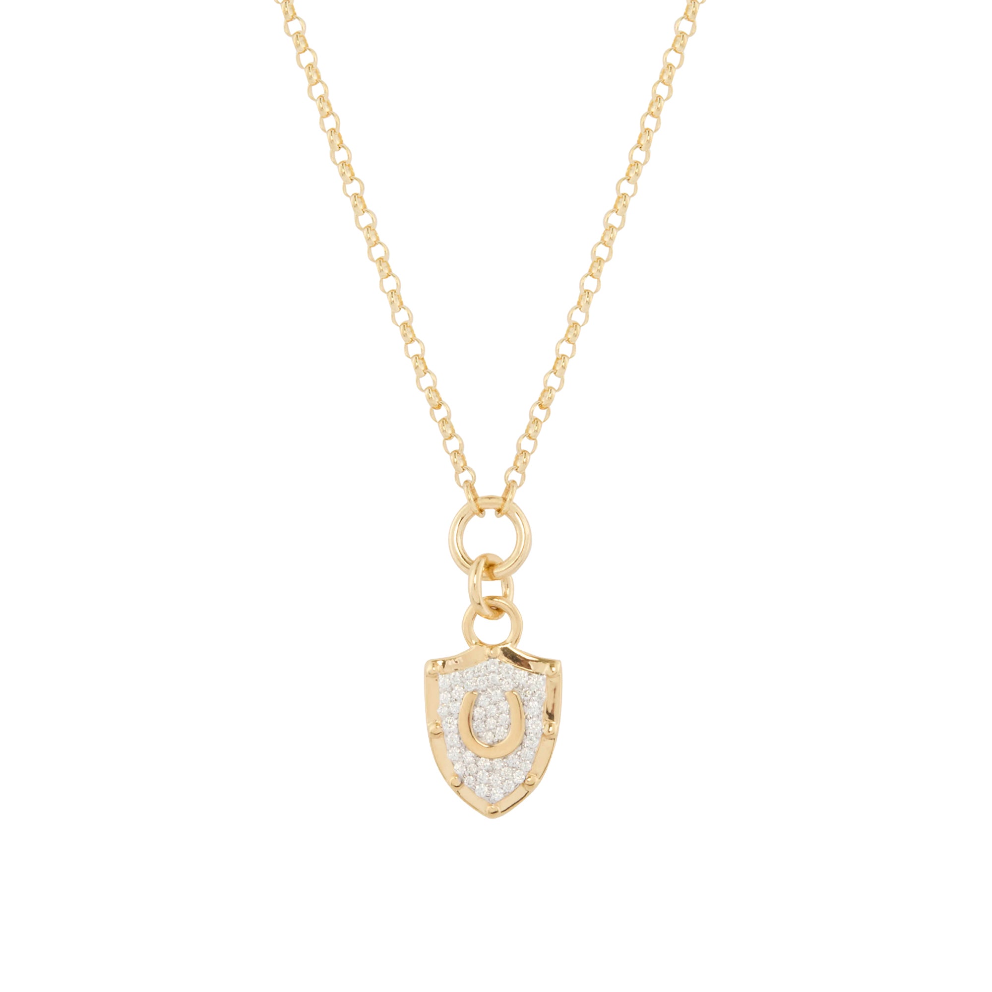 Pave Diamond Horseshoe Crest Fine Belcher Necklace