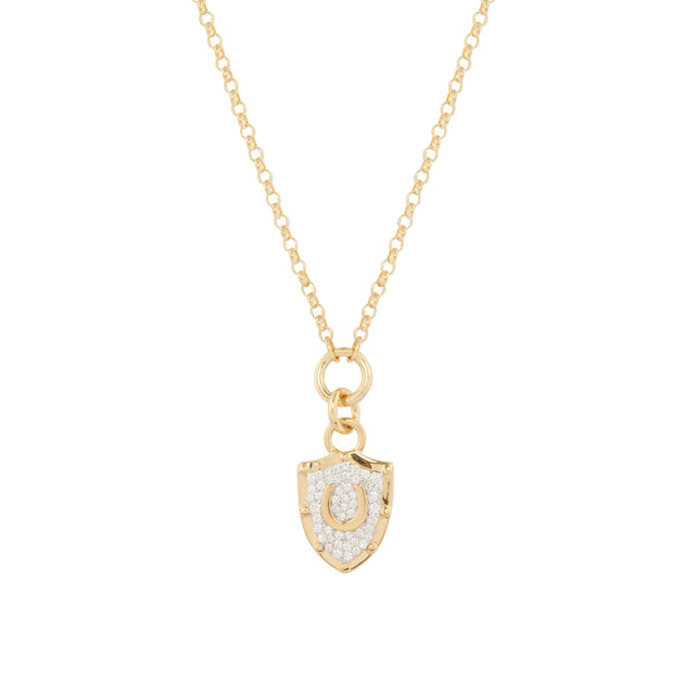 Pave Diamond Horseshoe Crest Fine Belcher Necklace