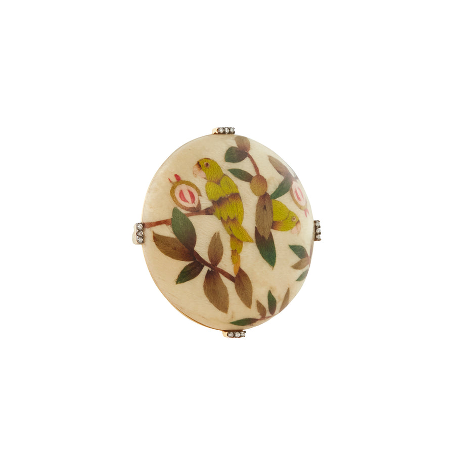 Silvia Furmanovich Guava and Parrot Cream Pattern Moye Marquetry Ring angle view