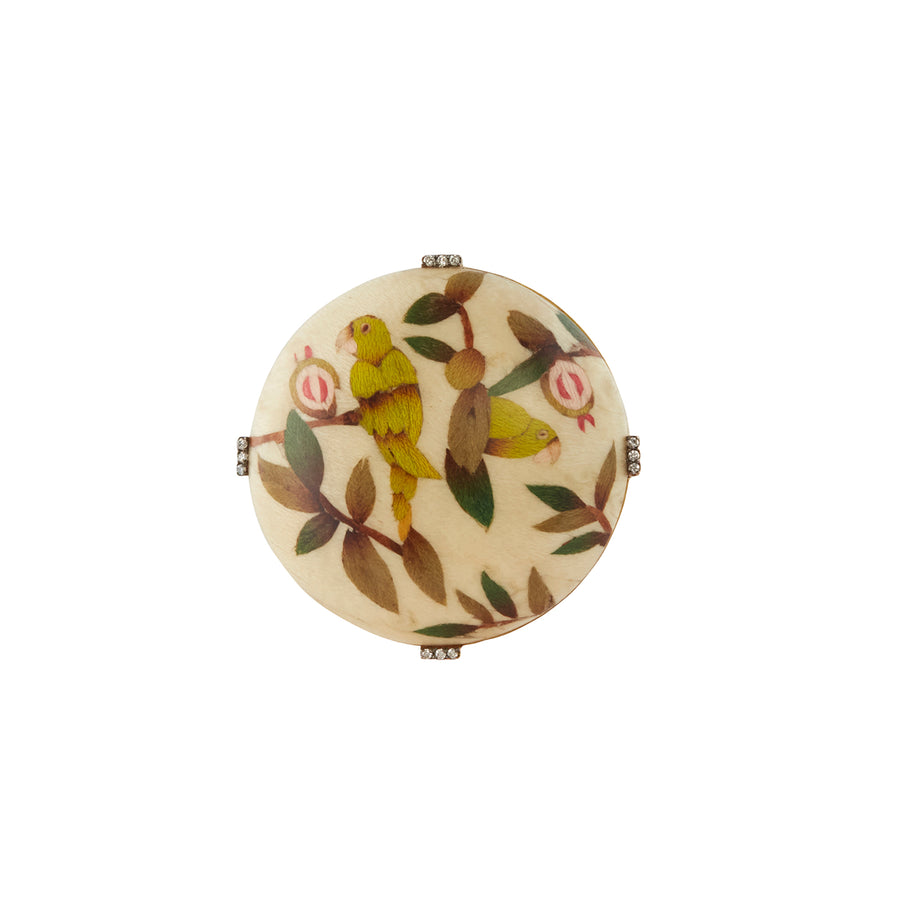Silvia Furmanovich Guava and Parrot Cream Pattern Moye Marquetry Ring front view