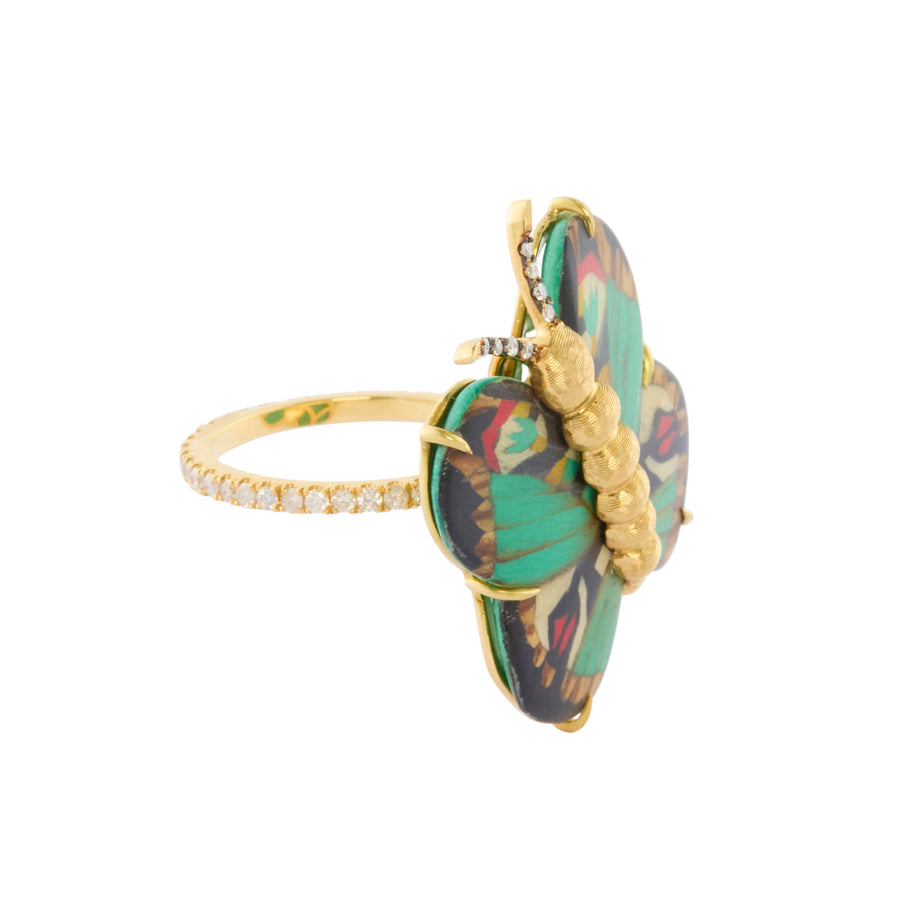 Silvia Furmanovich Diamond Marquetry Green Butterfly Ring - Rings - Broken English Jewelry side view