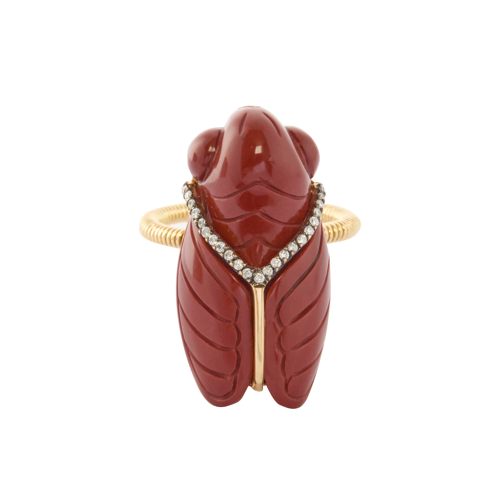 Diamond and Red Jasper Cicada Ring