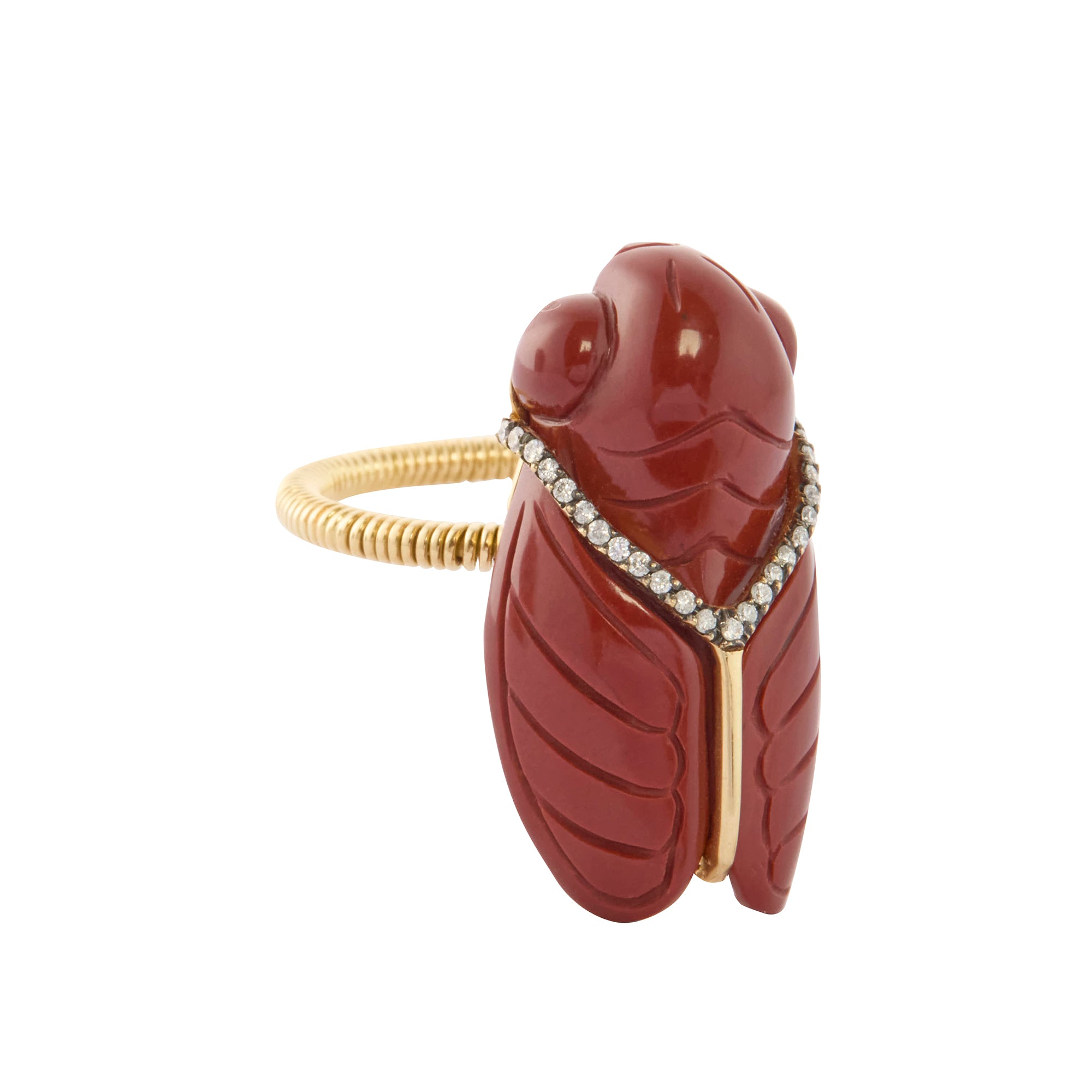 Diamond and Red Jasper Cicada Ring