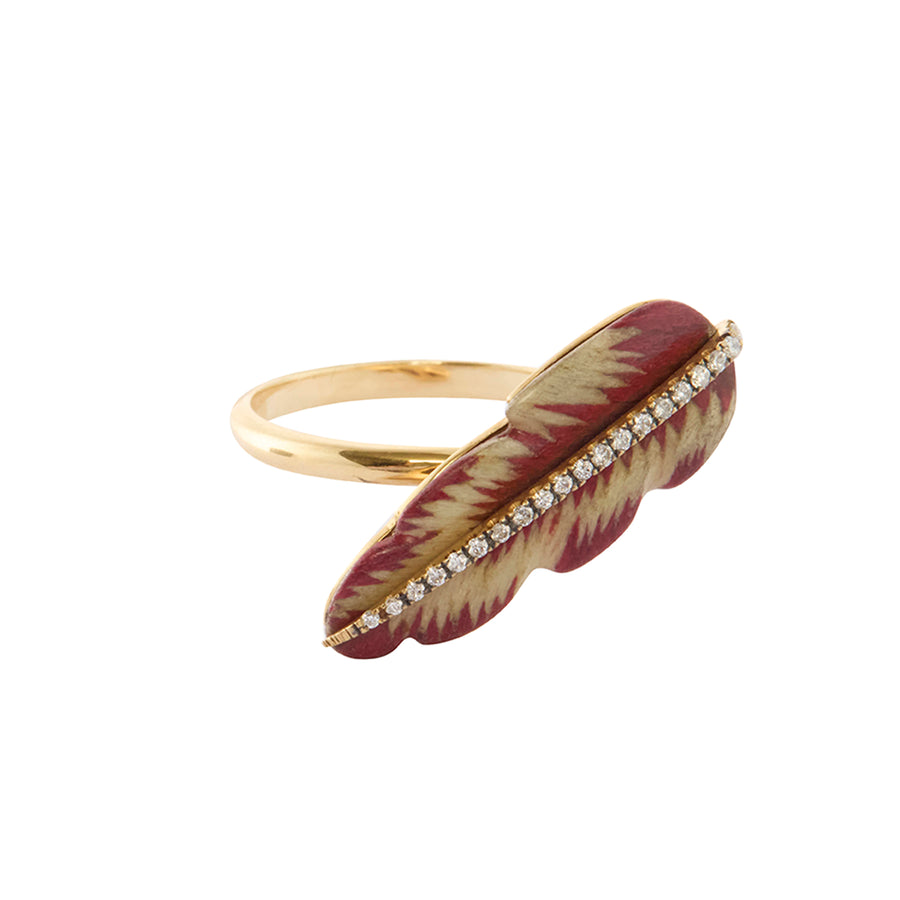 Diamond Ivory and Burgundy Mini Marquetry Ring
