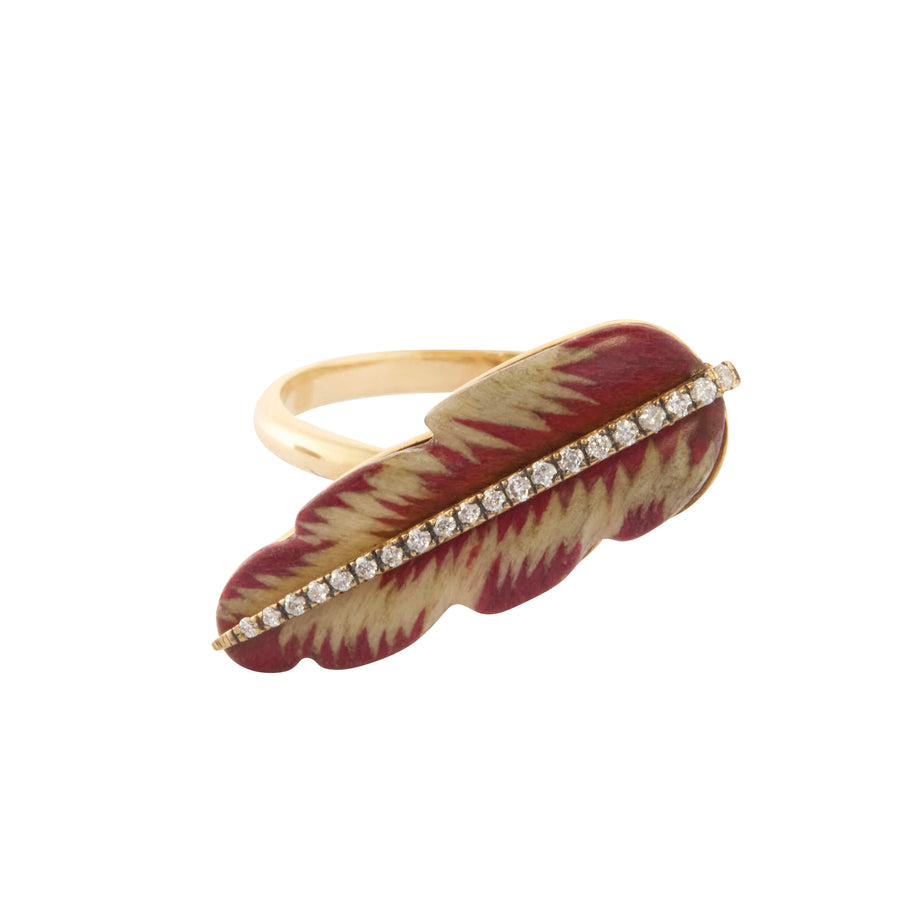 Diamond Ivory and Burgundy Mini Marquetry Ring