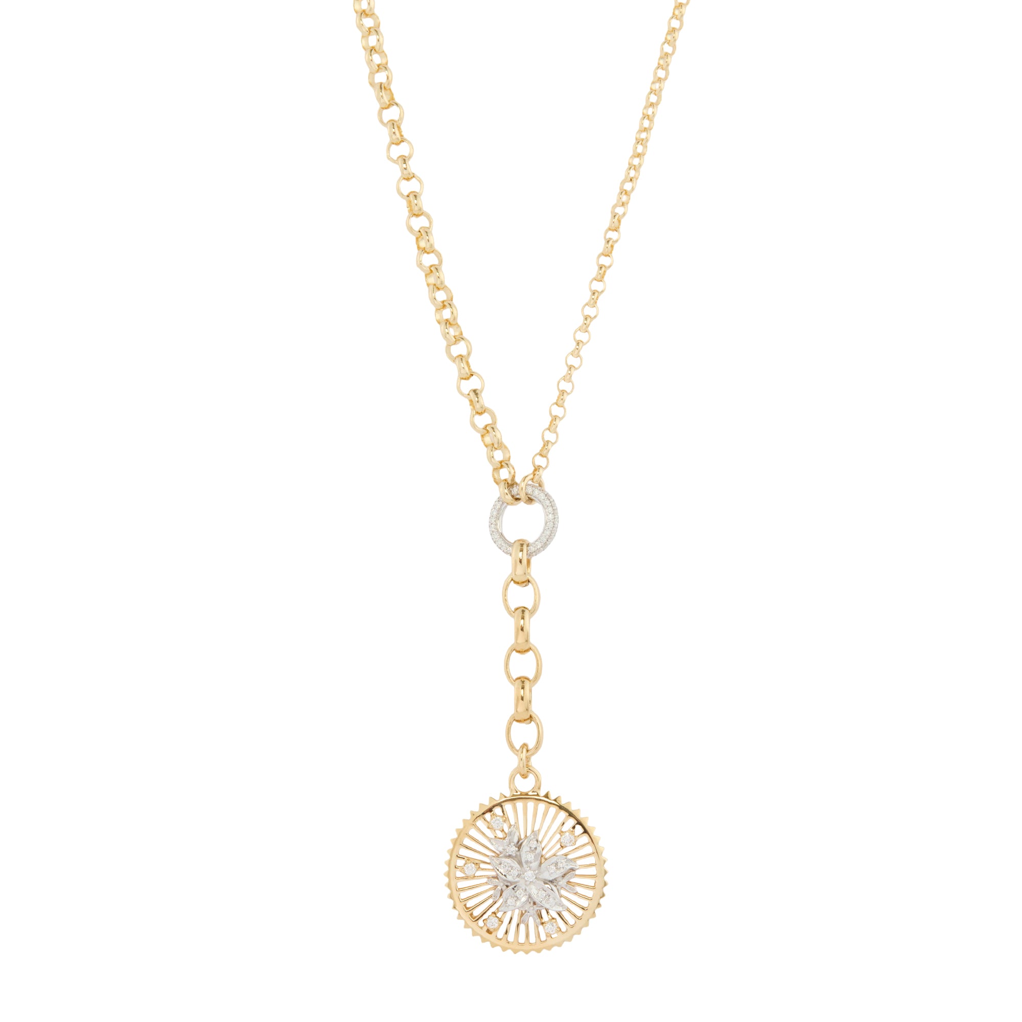 Foundrae - Diamond Floral Screen Medium Mixed Belcher Extension Necklace