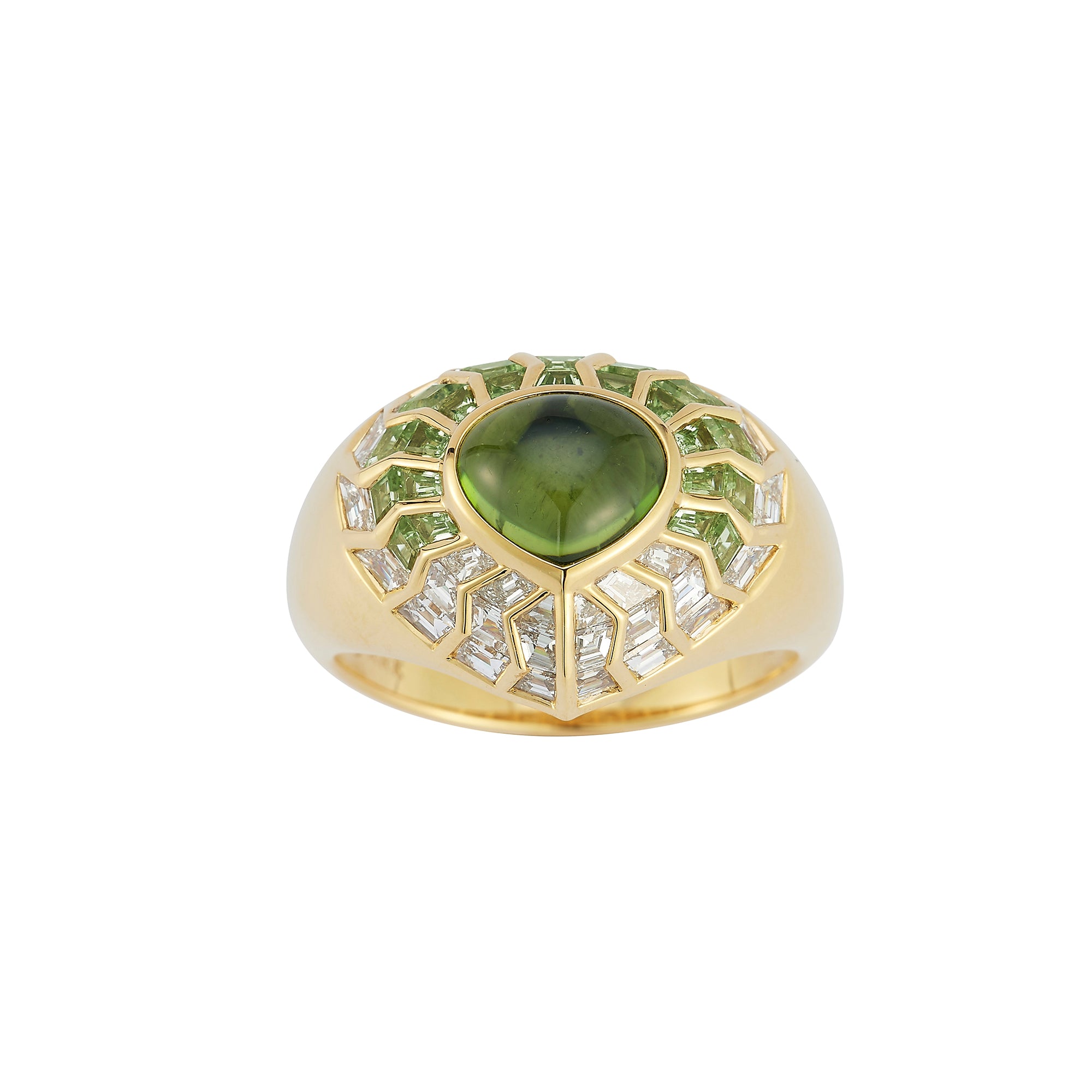 Aphrodite Shield Ring with Peridot & Diamonds